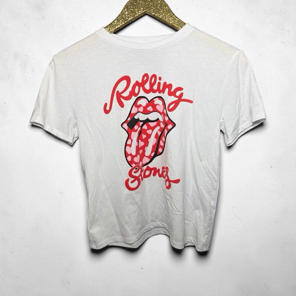 The Rolling Stones women's white classic logo cropped t-shirt Medium - Picture 1 of 5